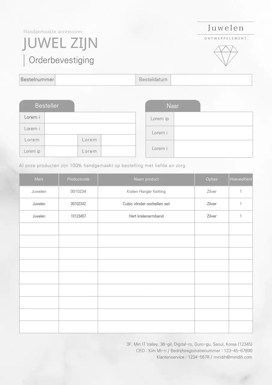 Greytone juwelierswinkel orderbevestigingsdocument sjabloon