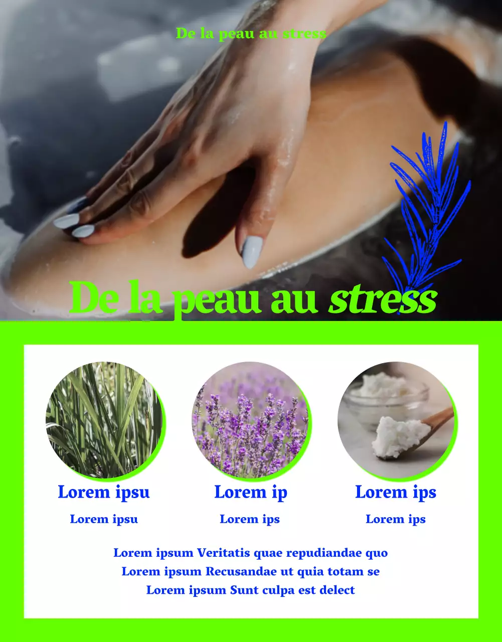 Bain moussant pré-naturel avec dessin au trait d'herbes en vert et bleu fluo
