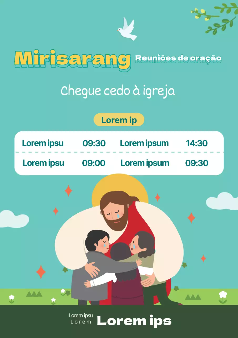 Promoção de reunião de oração de igreja gira com ilustração azul