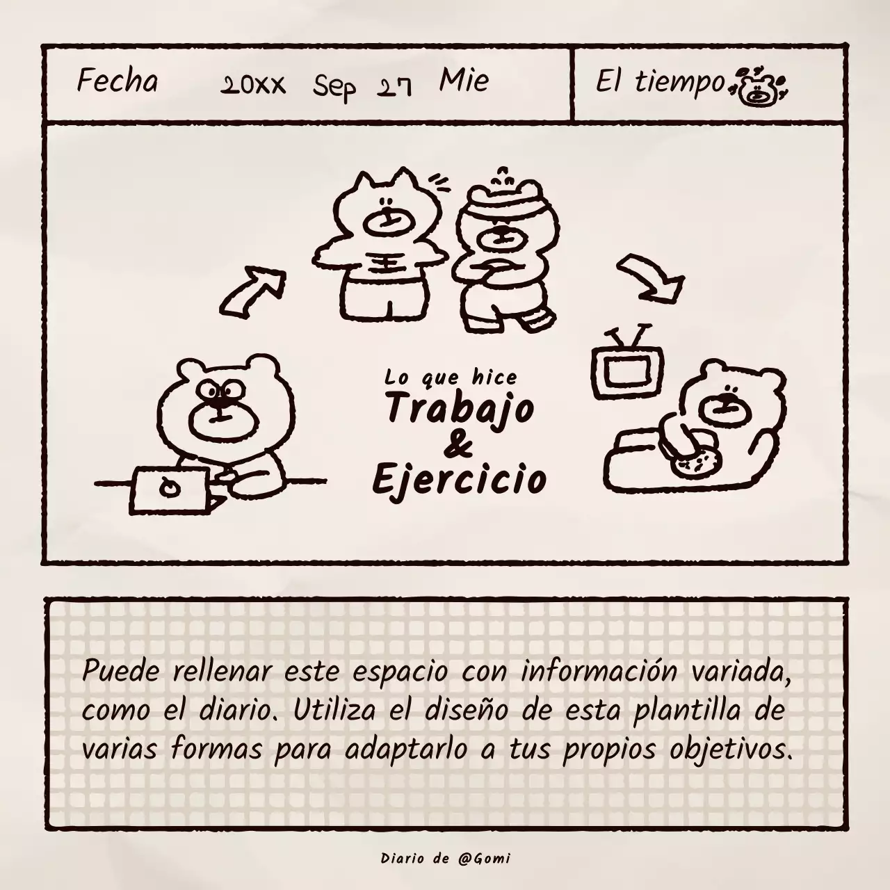 Lindo oso pardo ilustración diario paquete de paquetes