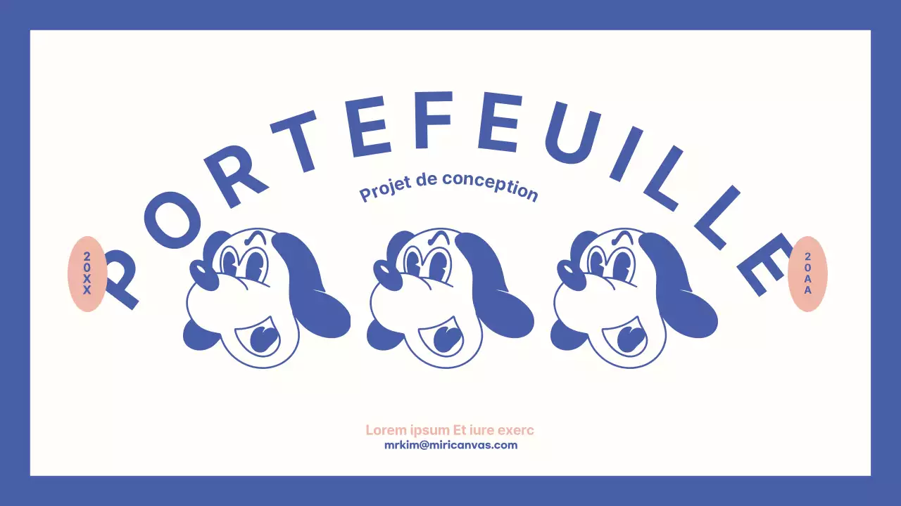 Portfolio de design pour un concept rétro vintage en bleu marine et jaune