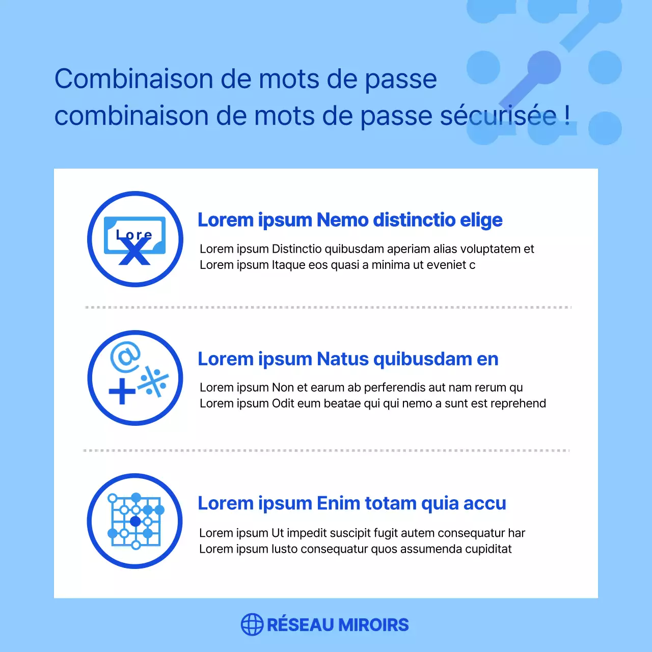 Conseils de combinaison de mots de passe de la société blue network