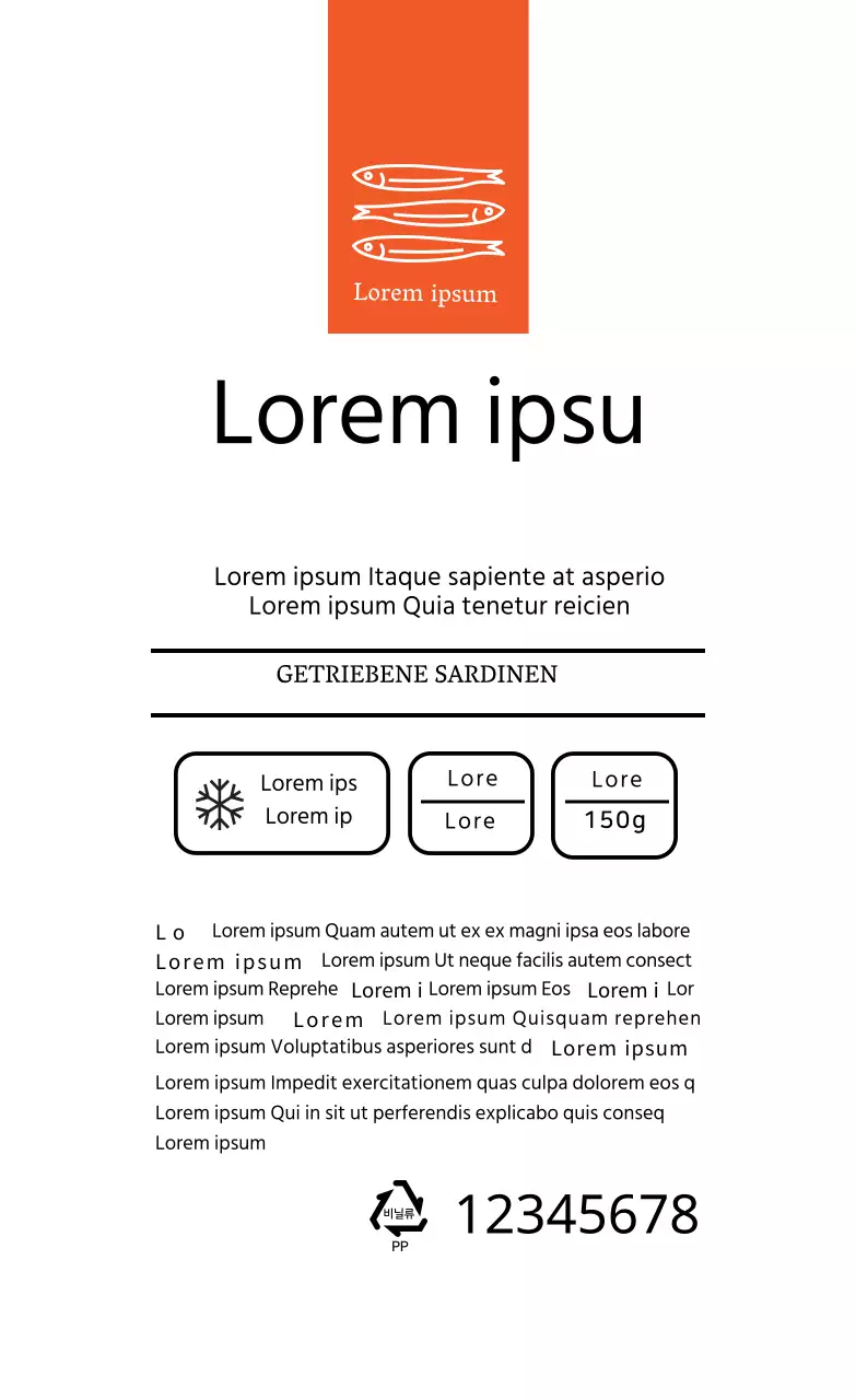 Einfaches Etikett mit weißer Linie zur Deklaration von Meeresfrüchten