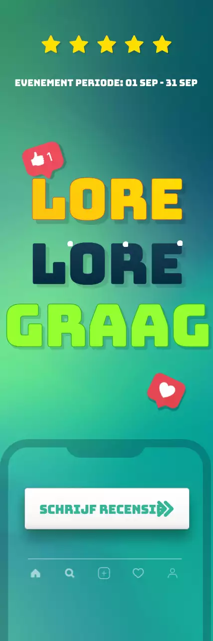 Review evenement promotie banner verticale rechthoek met een frisse groene en gele titel