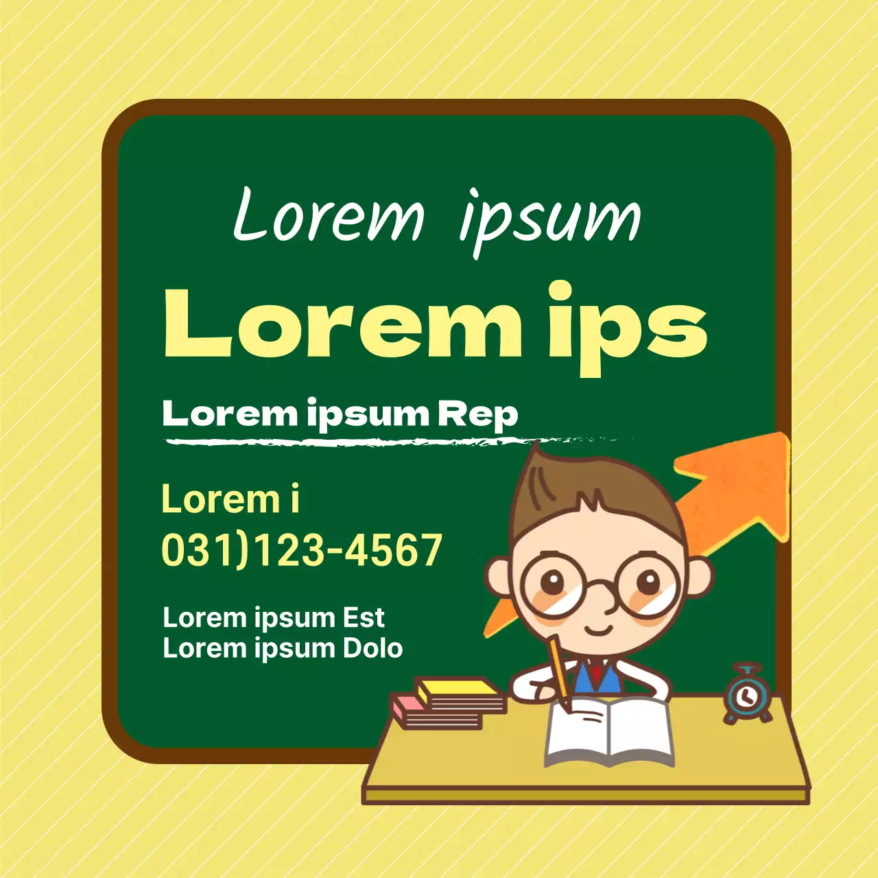 Amarillo verde pizarra ilustración lindo anuncio de la escuela