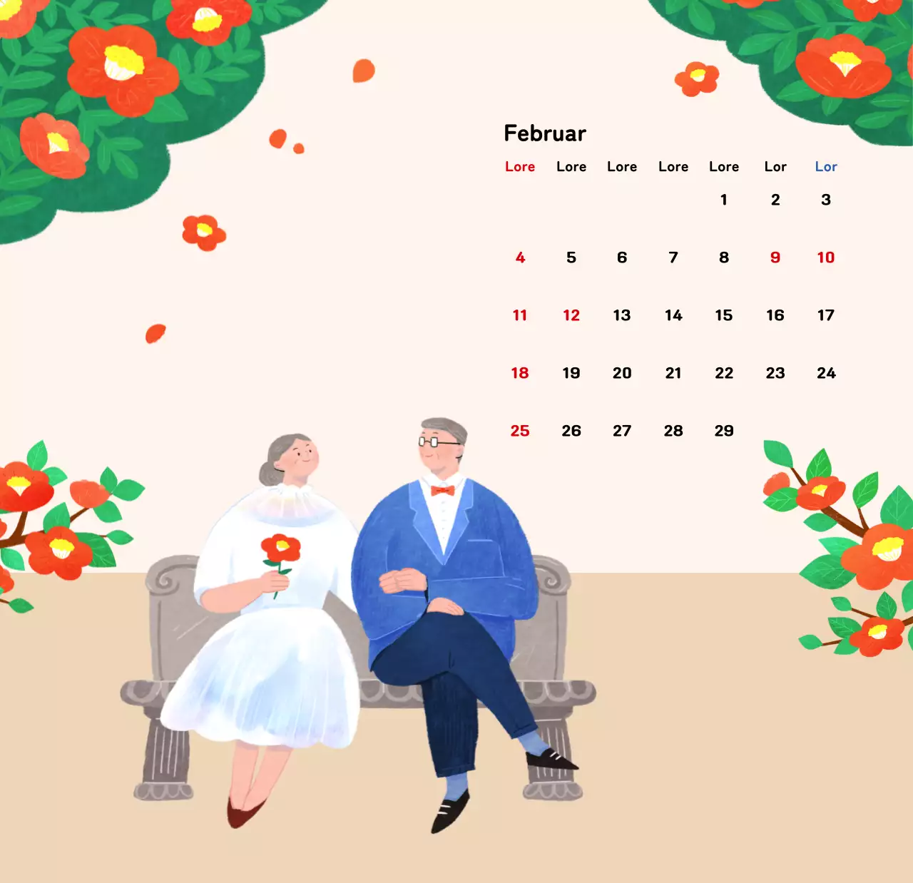 Ein warmer, illustrierter Kalender für das neue Jahr