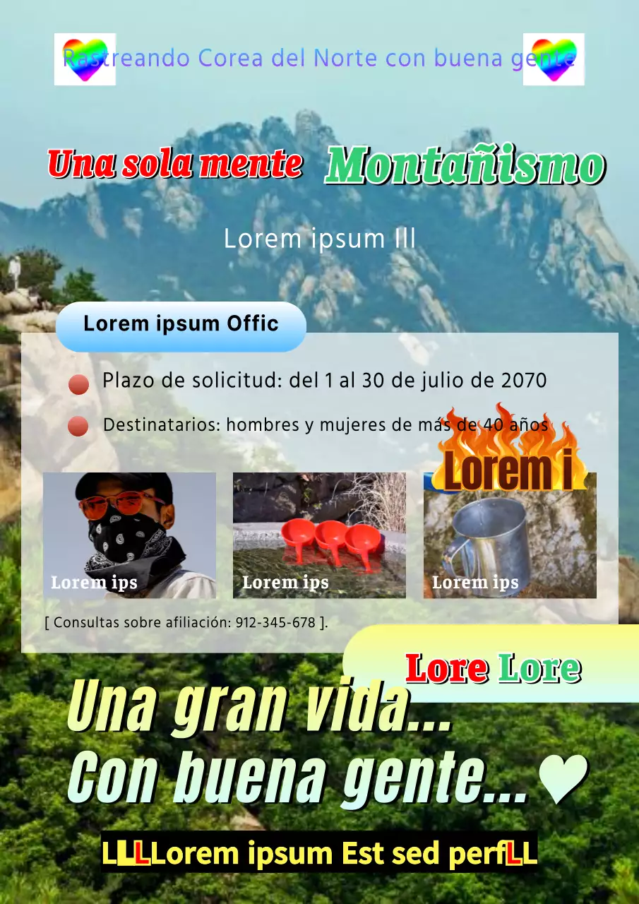 Reclutamiento para un club de montaña retro, colorido y de estilo anciano