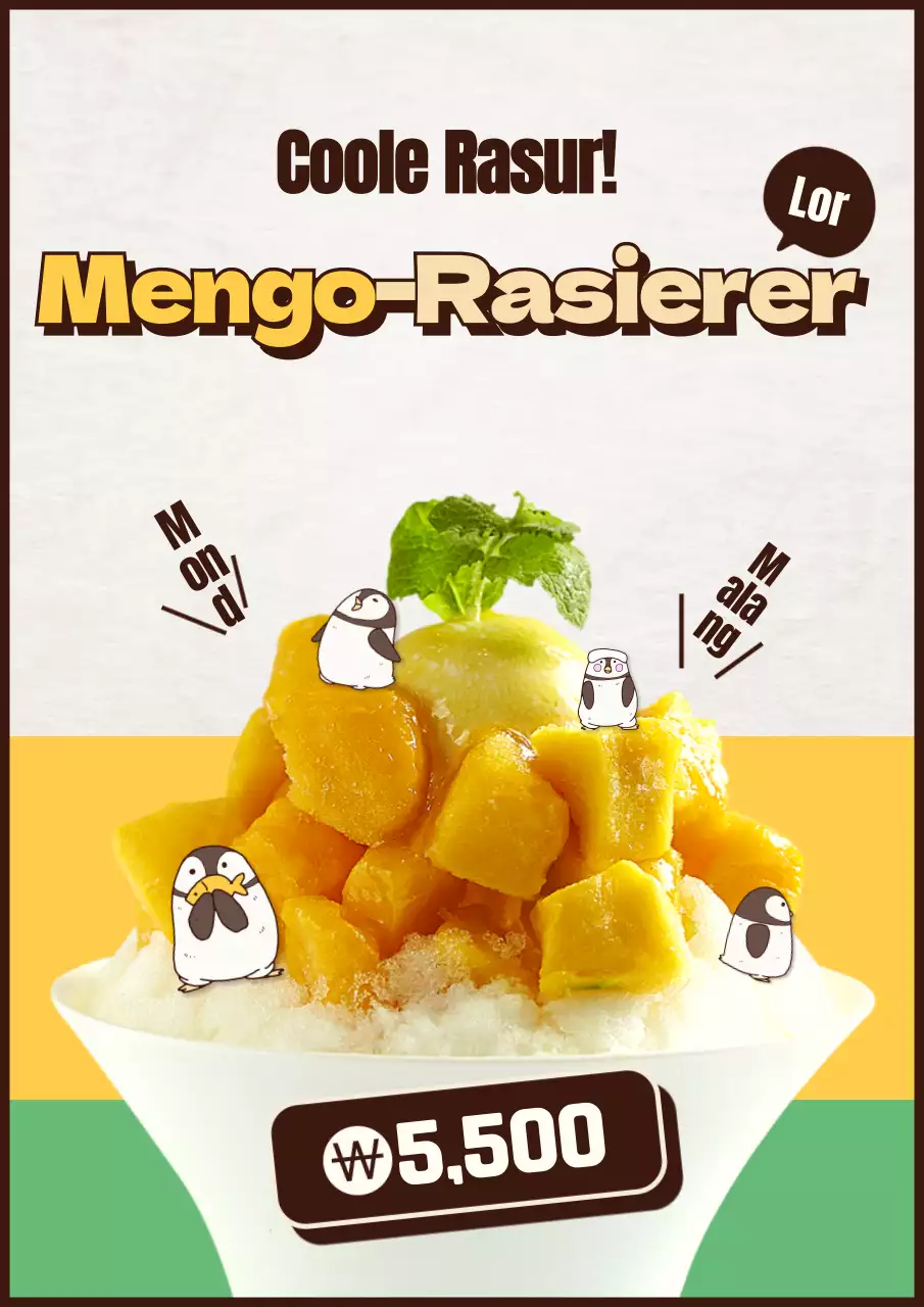 Neue Speisekarte für rasiertes Eis