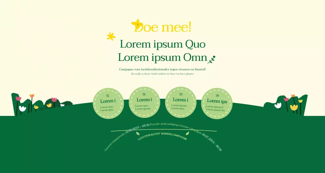 Over de groen-gele campagne Loop naar je werk in een schone stijl