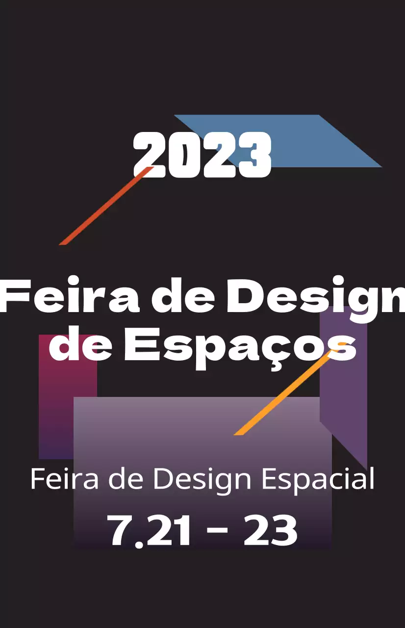 Promova uma feira de design espacial com ilustrações coloridas de formas e texto.