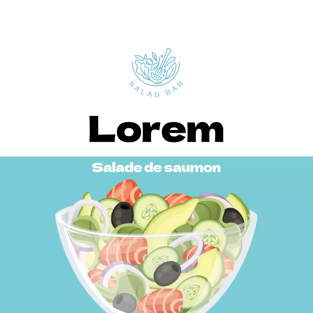 Étiquette de salade grecque illustrée en bleu clair