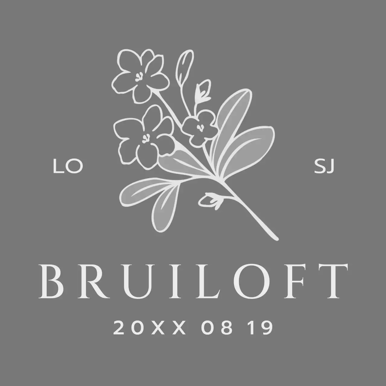 Voor een huwelijksuitnodiging met een donkergrijze bloem- en vogelillustratie