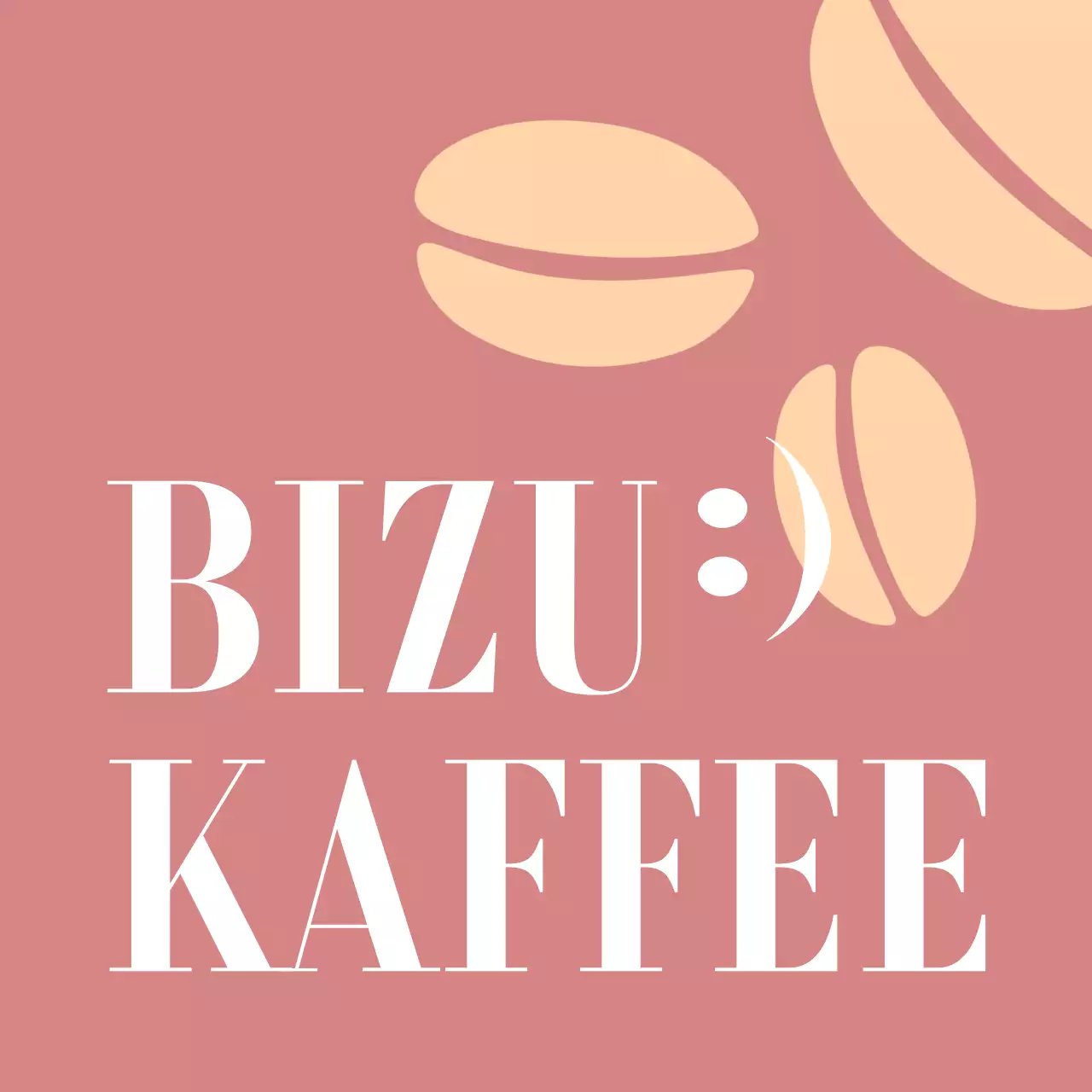 Eine klassische Café-Werbung mit weißem Text und einer Illustration von Kaffeebohnen in Rotbraun und Hellgelb.