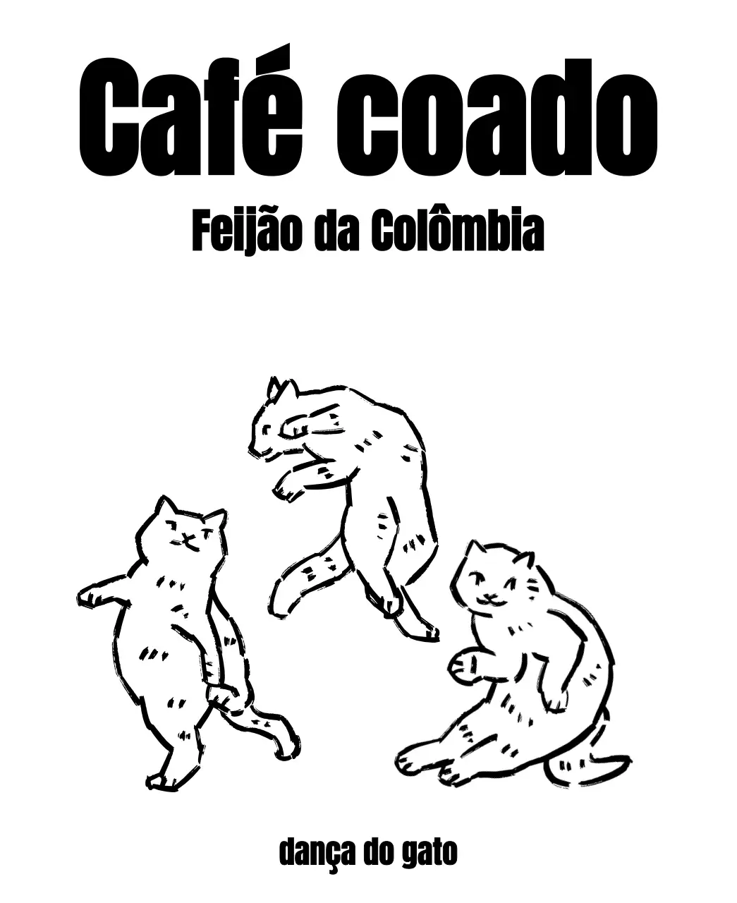 Design simples com uma ilustração de um gato a preto, semelhante a um desenho