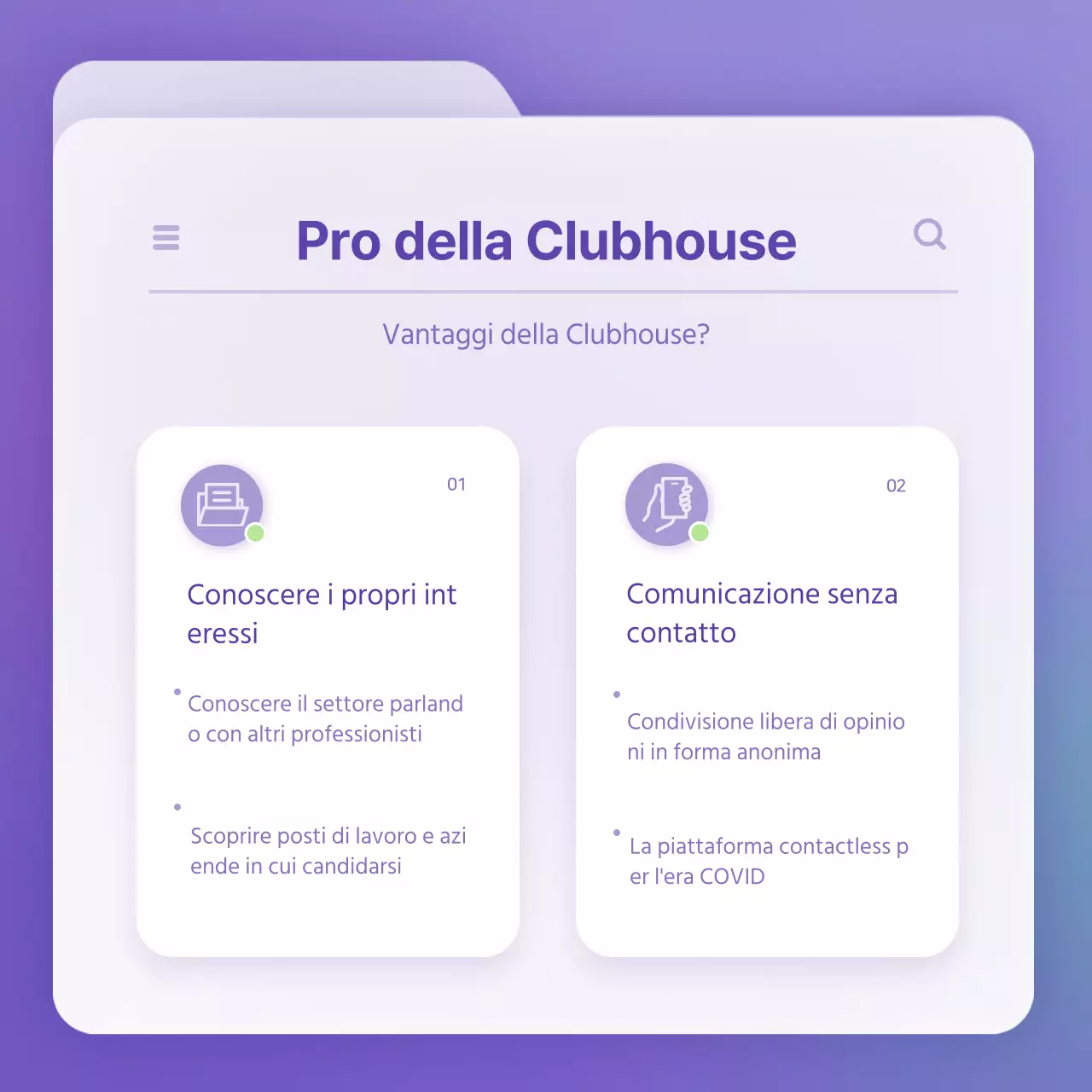 Concetto di file pulito in viola e bianco per tenervi informati