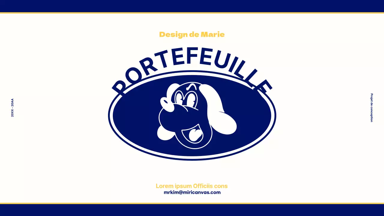 Portfolio de design pour un concept rétro vintage en bleu marine et jaune