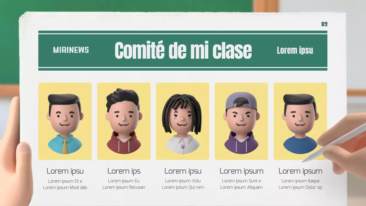 Nuestro periódico de clase en verde y amarillo, 3D estereoscópico