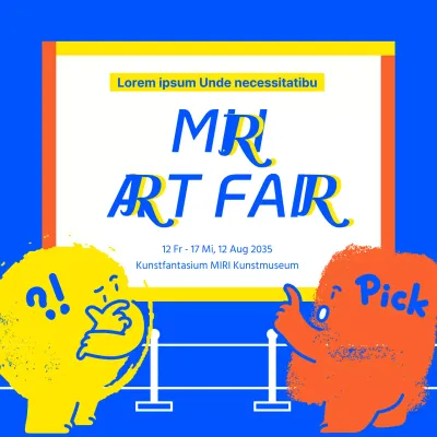 Ein Kunstmesse-Thema mit einem leichten und einfachen Illustrationskonzept in Rot, Gelb und Blau.