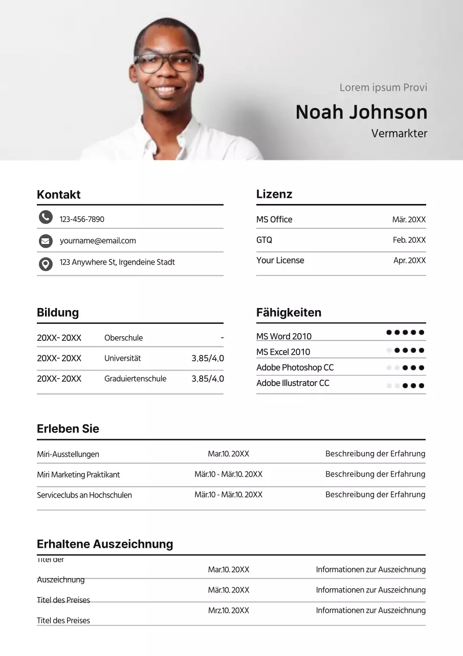 Graues, sauberes Konzept Lebenslauf-Formular