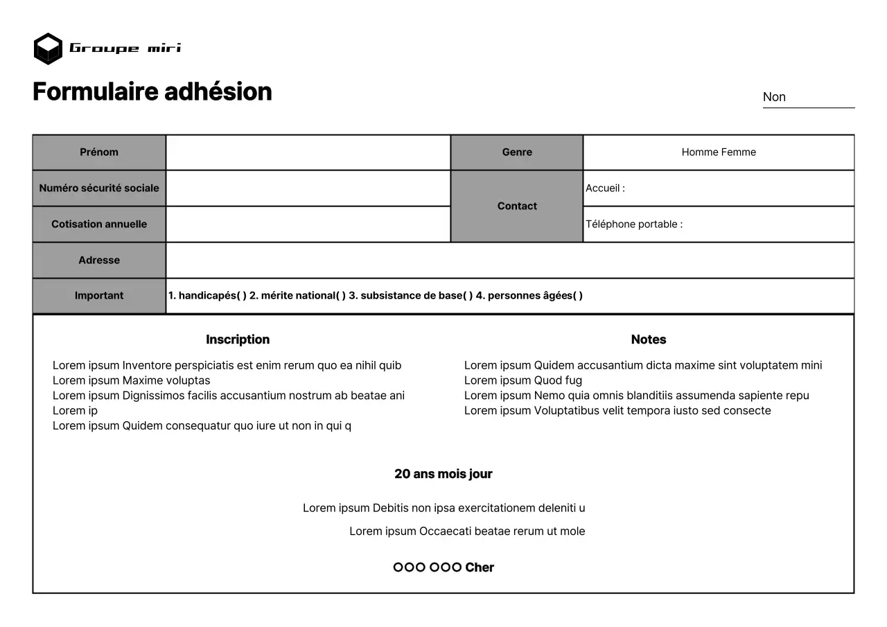 Formulaire de demande d'adhésion pour les entreprises de style propre