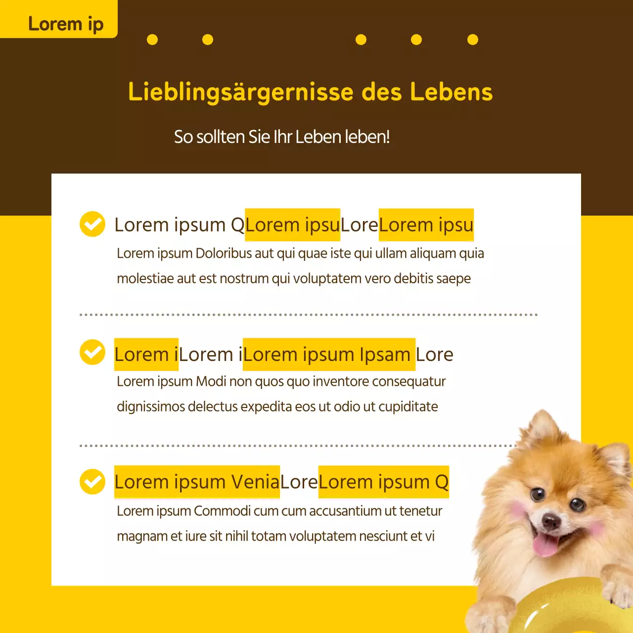 Informationsticket für Haustiere in Gelb und Bronze