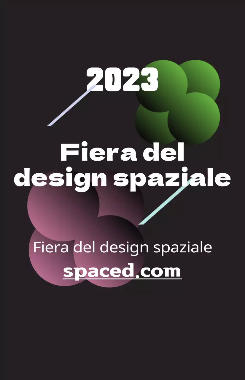 Promuovere una fiera del design spaziale con illustrazioni colorate di forme e testi.