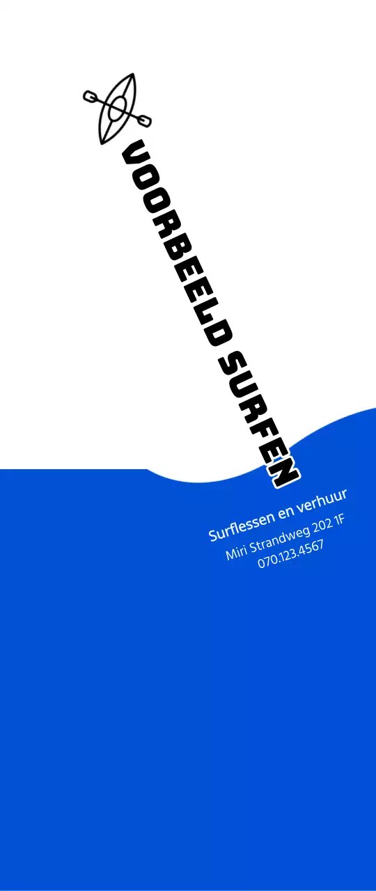 Eenvoudig concept in marineblauw en zwart voor surfinformatie en promotie