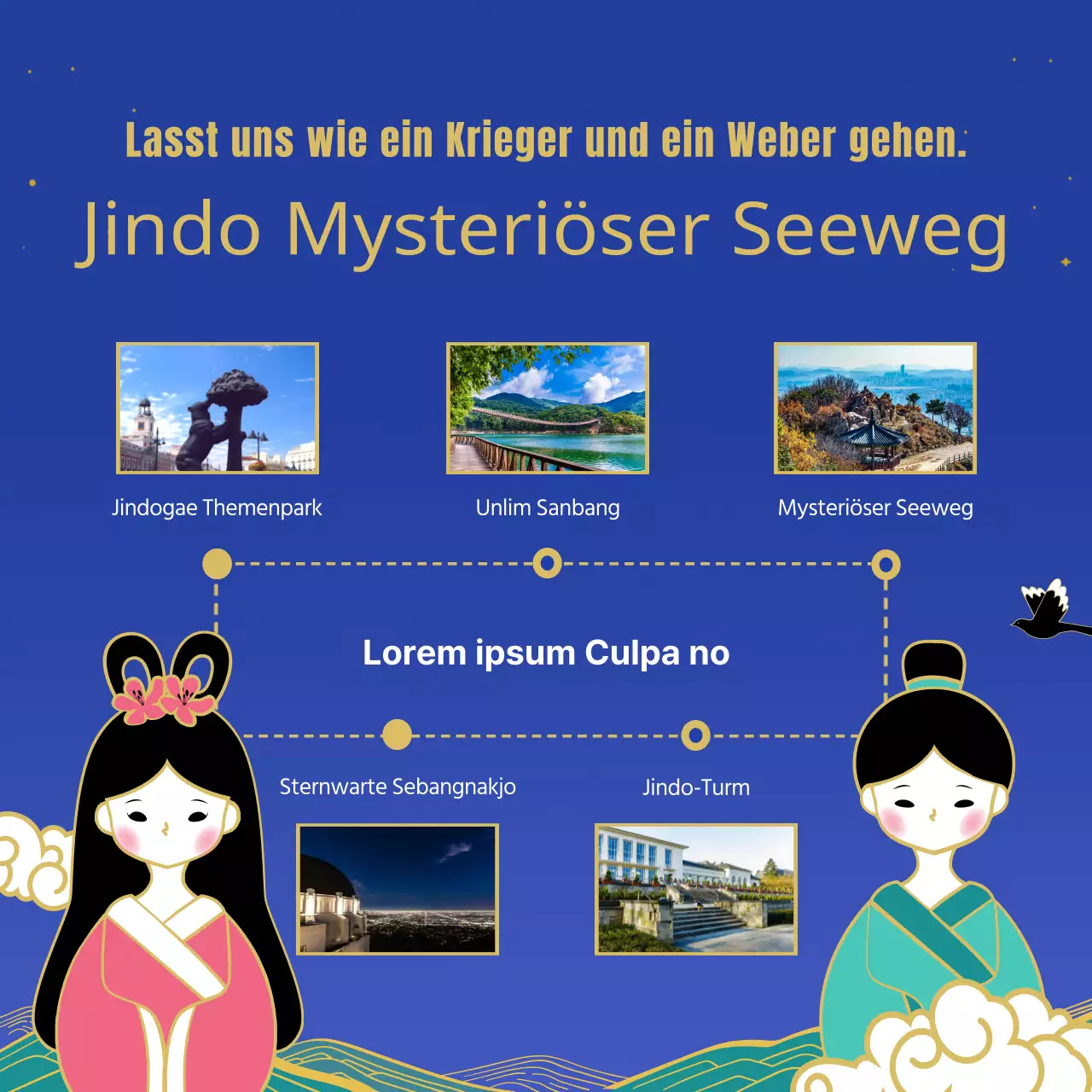 Thematische Führungen zum Jubiläumsjahr des Hundes und der Weberkonstellationen mit traditionellen und orientalischen Illustrationen in Blau, Türkis und Lila