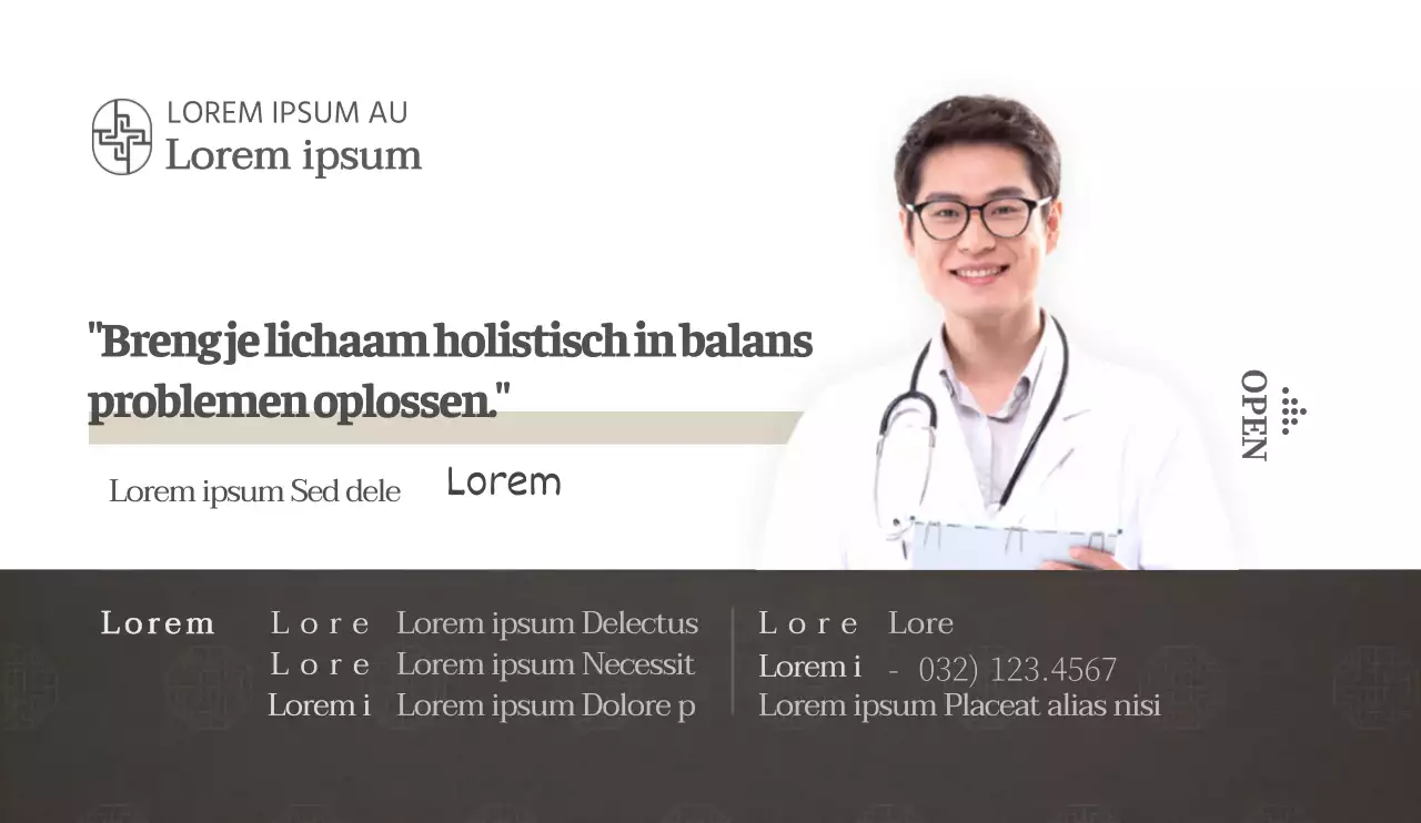 Strakke stijl in donkerbruin en wit Voor informatie en promotie van de kliniek.