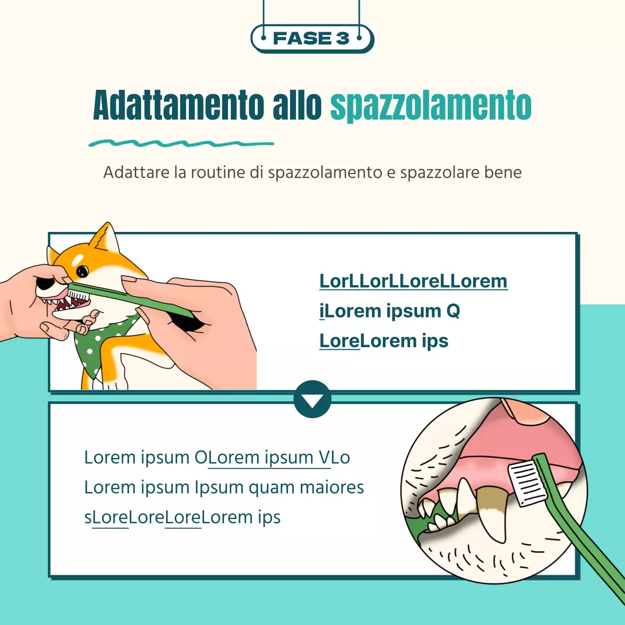 Spazzola per cani illustrata in giallo e menta