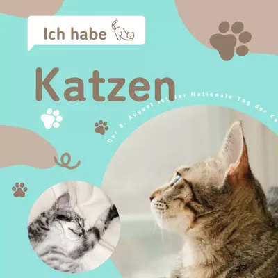 Brauner und hellblauer Katzendruck konzeptionelles Werbematerial