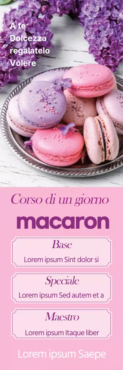 Promuovete il vostro simpatico corso di un giorno sui macarons mettendo in risalto la vostra foto in rosa