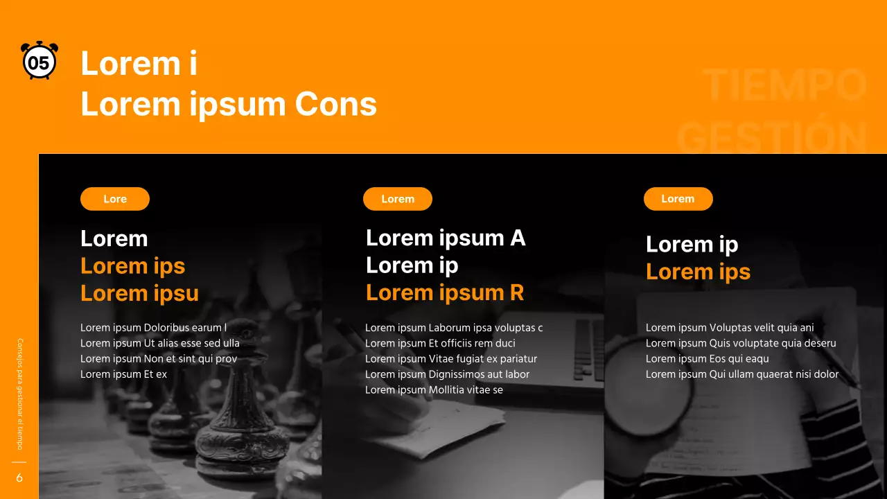 Tema del taller de gestión del tiempo en naranja