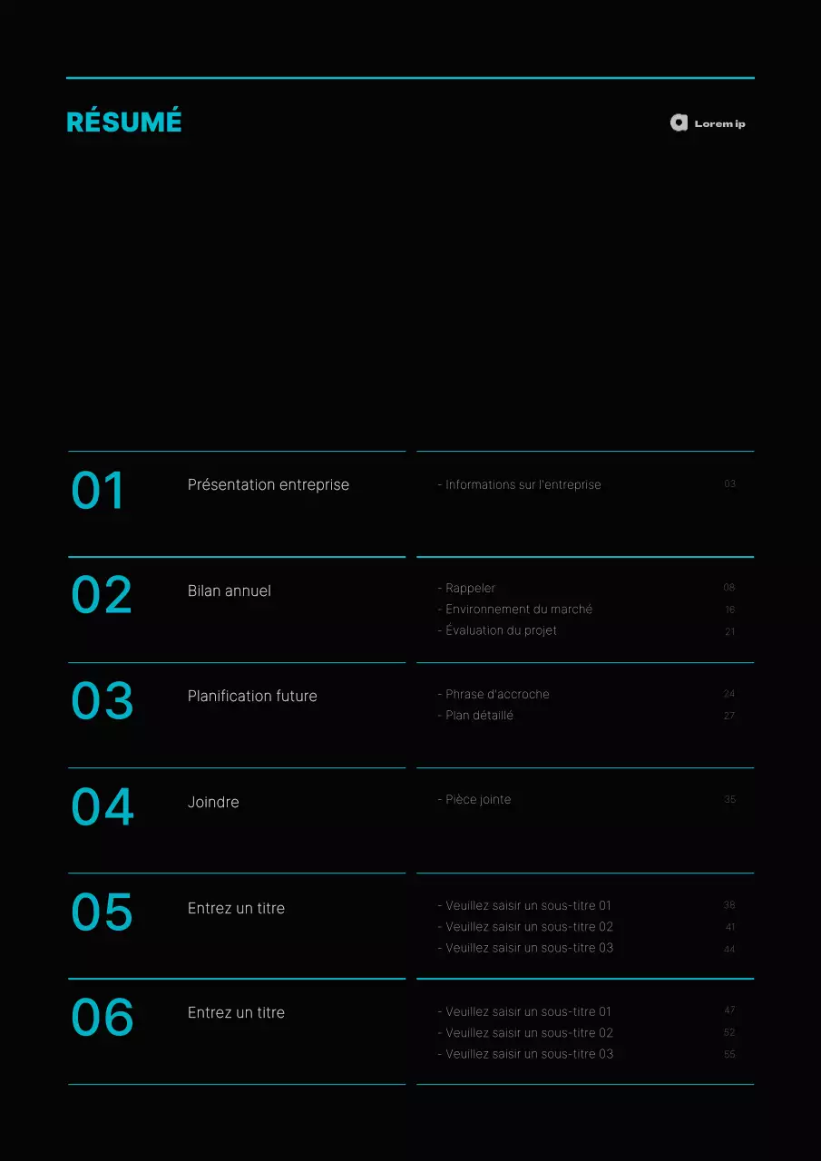 Plan d'affaires simple en bleu clair et noir