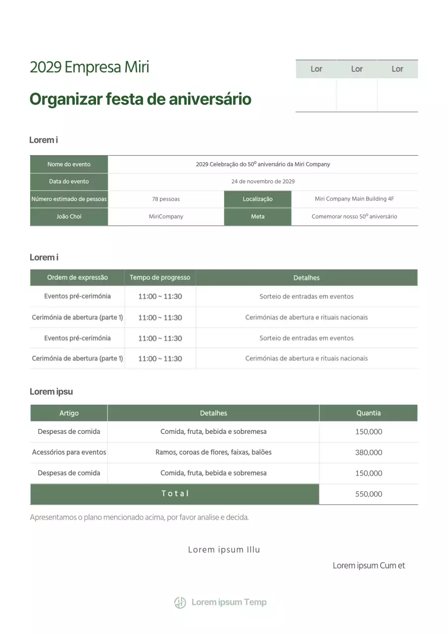 Planeamento de eventos em verde