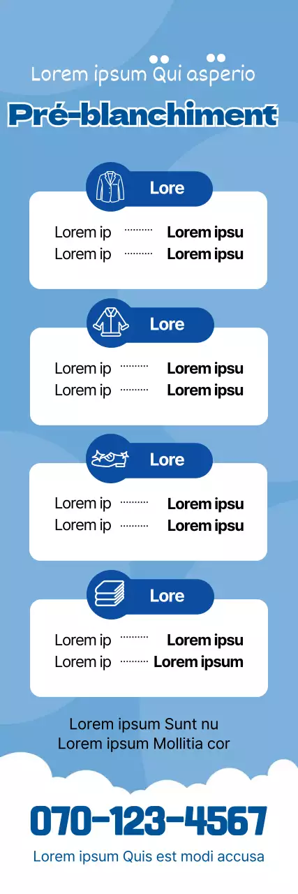 Illustration bleue promouvant une blanchisserie propre