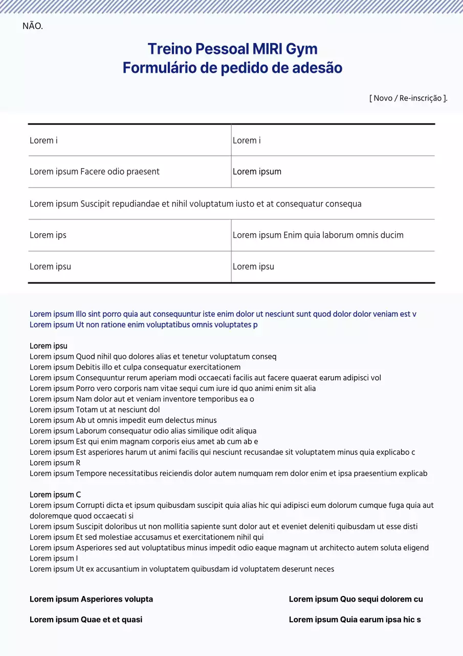 Formulário de pedido de adesão ao blue fitness