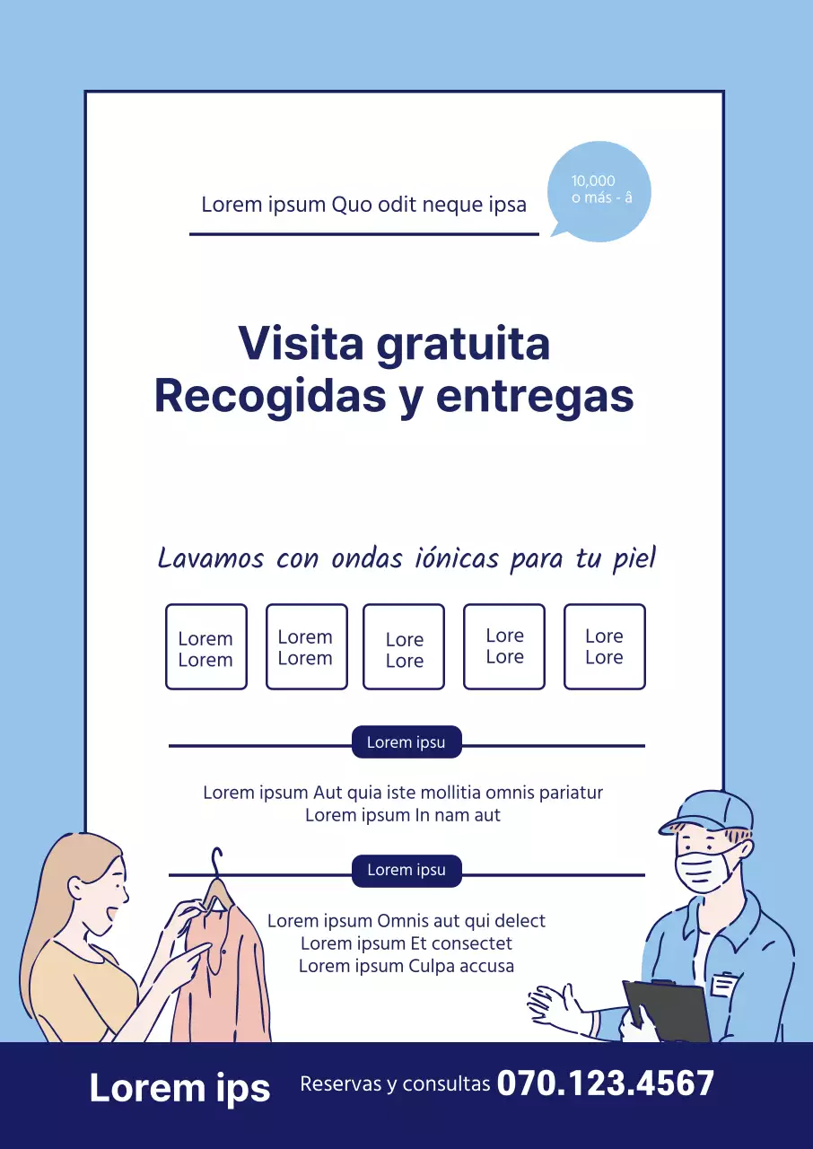 Ilustración azul ordenada lavandería limpieza entrega promoción