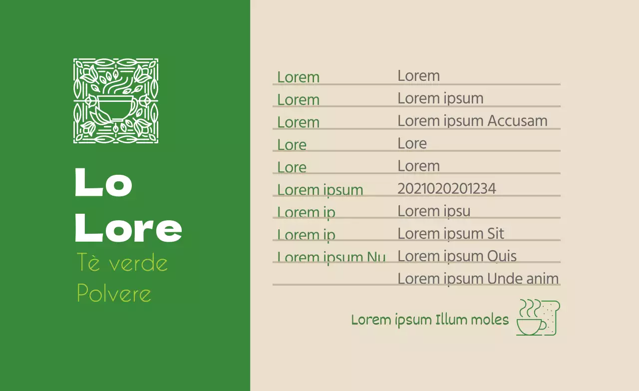 logo verde cibo pulito tè verde in polvere etichetta dettaglio