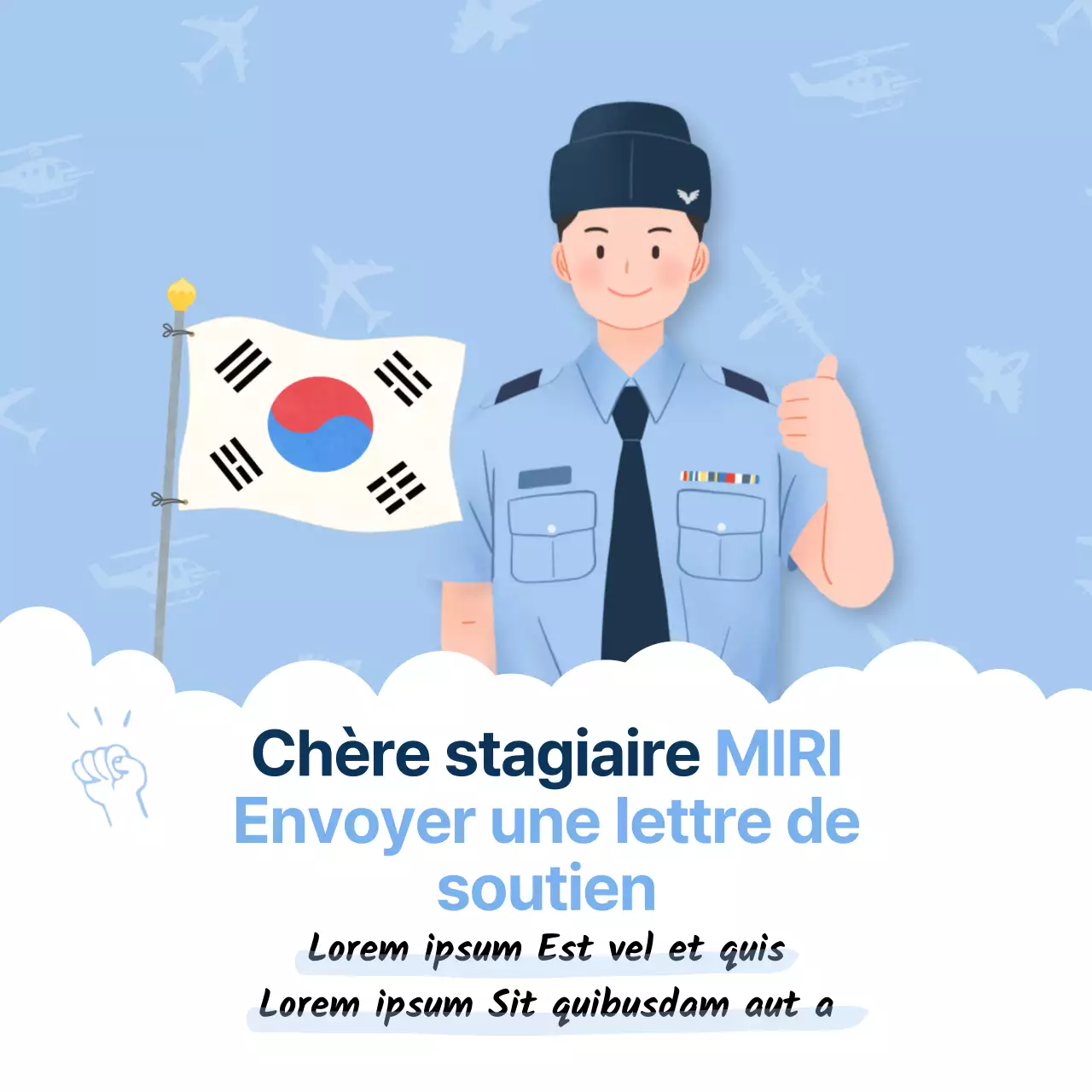 Lettre d'encouragement pour les cadets de l'armée de l'air dans les tons bleu clair