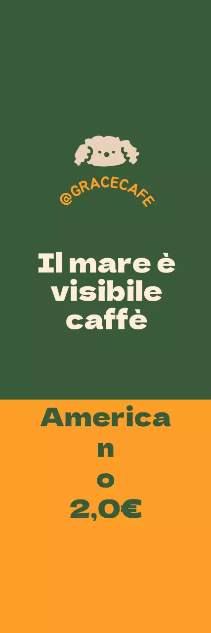 Una simpatica guida al menu e promozione in stile logo di un caffè verde e arancione.