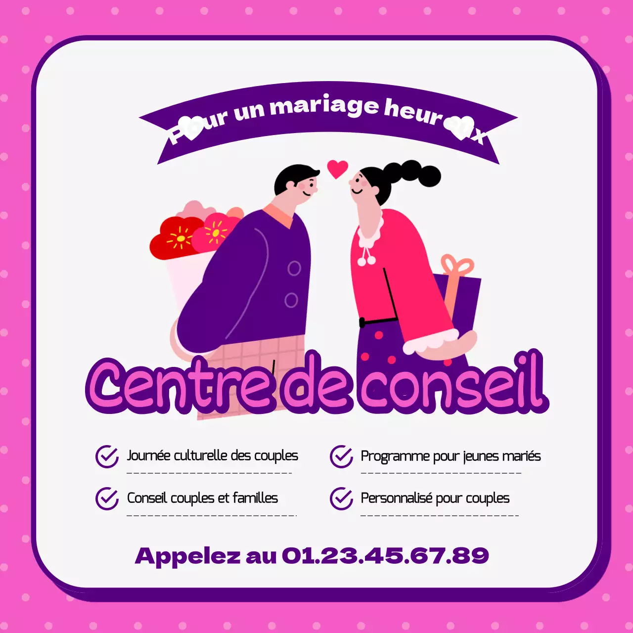 Promouvoir un service de conseil aux couples rose et violet
