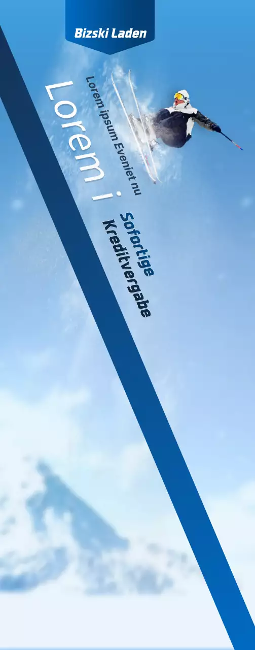 Ein Skigeschäft mit einem einfachen Konzept in Marineblau und Weiß zur Information und Werbung für das Geschäft.