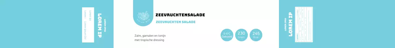 Blauwe schone salade voedsel feiten etiket