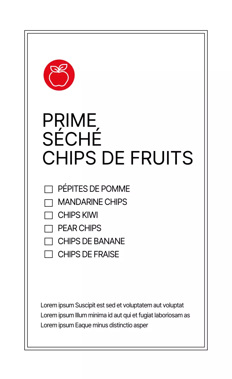 Étiquette simple blanche pour chips de fruits