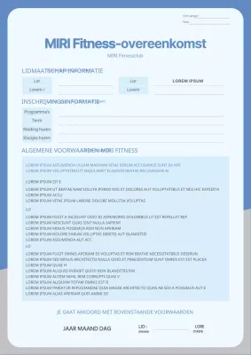 Schoon zakelijk sjabloon fitnesscontract in blauw en grijs