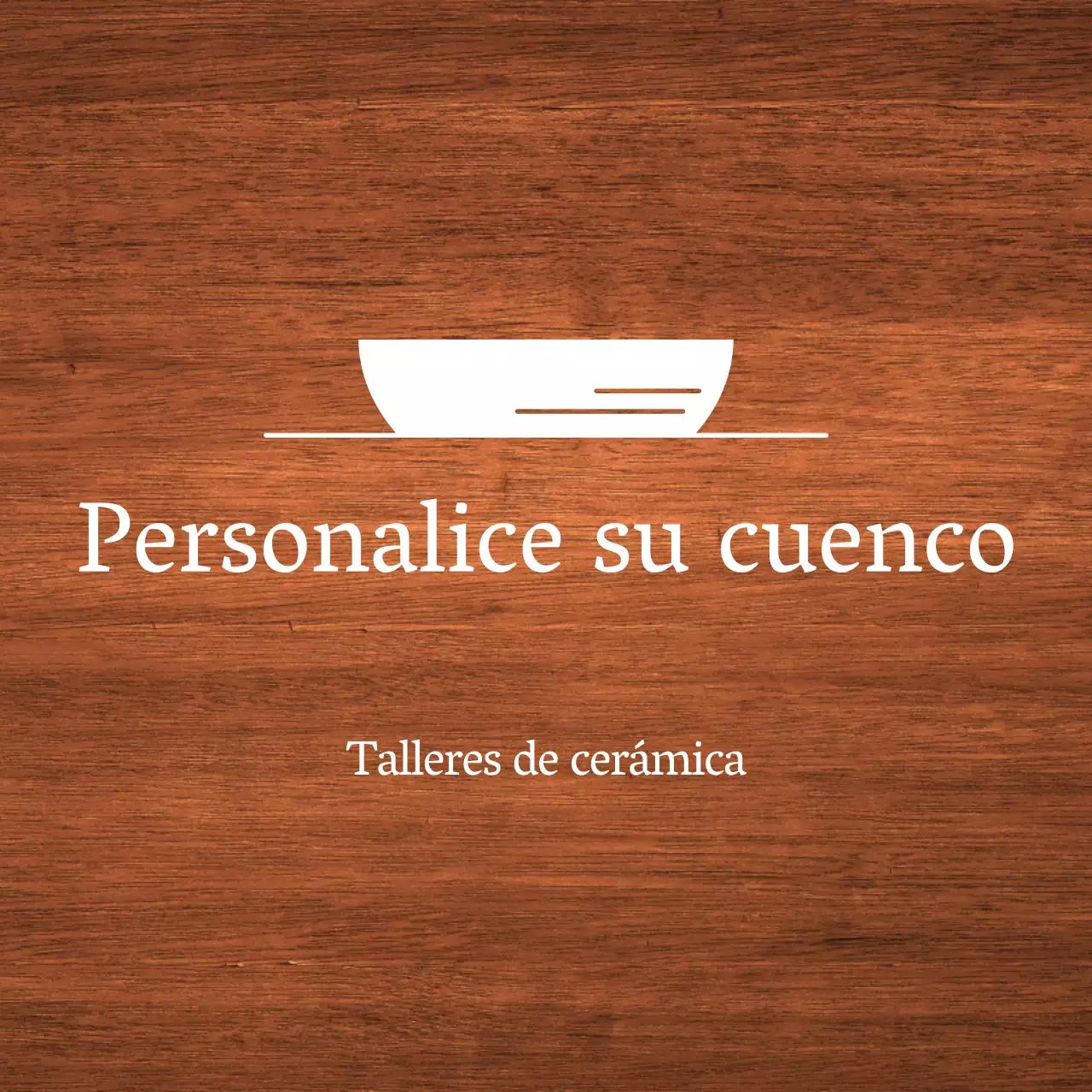 Un sencillo rótulo de taller con texto en blanco e ilustración de un cuenco