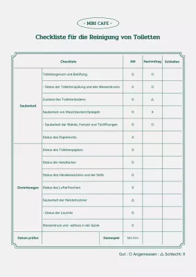 Grüne und graue Toilettenhygiene-Checkliste