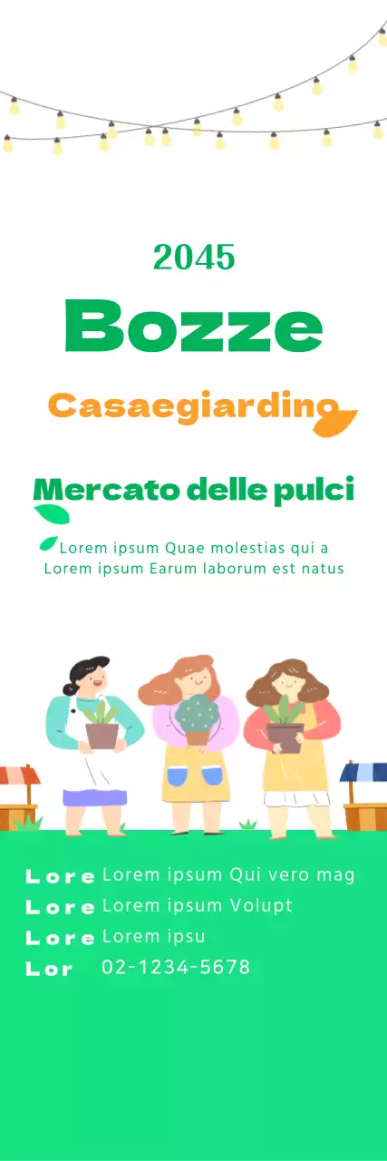 Simpatica illustrazione di mercato in verde chiaro e arancione per informazioni di mercato e promozione