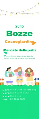 Simpatica illustrazione di mercato in verde chiaro e arancione per informazioni di mercato e promozione